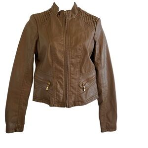 Women's Brown Faux Leather Zip Moto Jacket